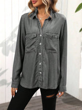 LUNE Women's Casual Button-Down Long Sleeve Shirt With Front Pocket, Suitable For Autumn Outdoor Wear